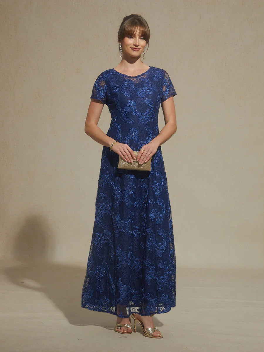 Robe trapèze en dentelle rosette ornée de paillettes