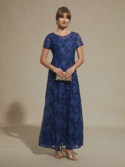 Robe trapèze en dentelle rosette ornée de paillettes