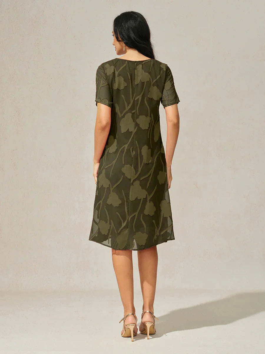 Floral Sheer Chiffon Knee-Length A Line Dress