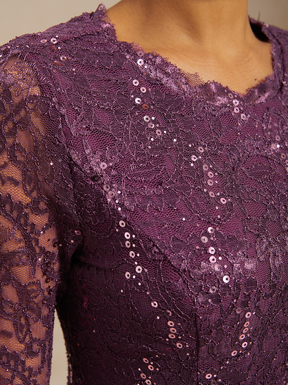 Robe élégante en dentelle et chiffon longueur thé