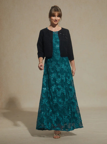 Robe trapèze en dentelle rosette ornée de paillettes