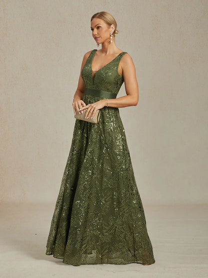 Robe trapèze en dentelle rosette ornée de paillettes