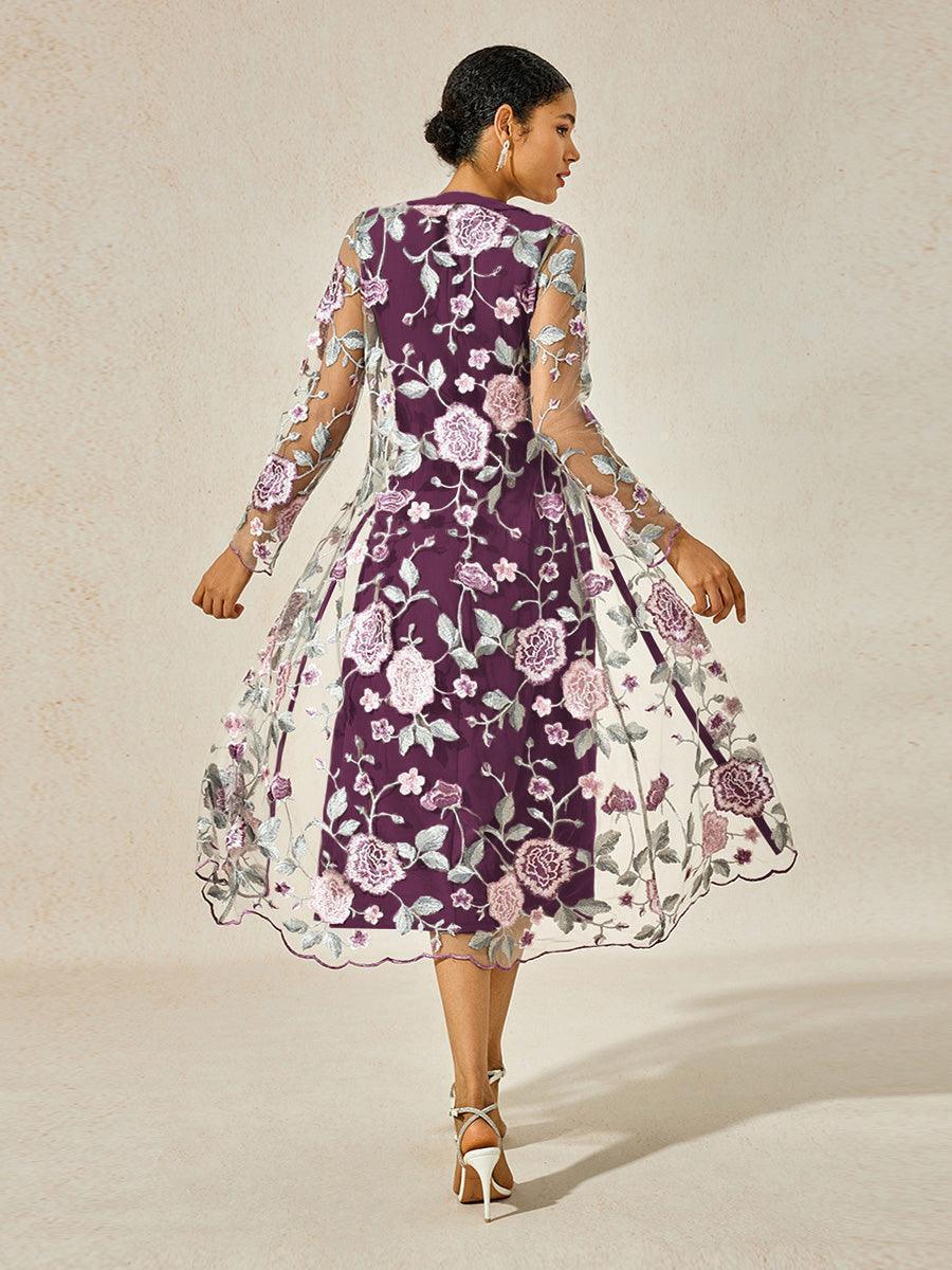 Mesh Lace Embroidered Floral Dress Set vvcloth Mesh Lace Embroidered Floral Dress Set vvcloth