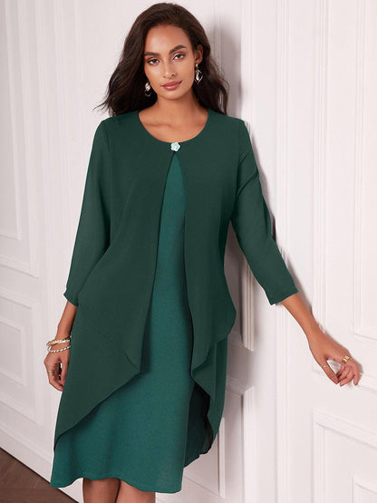 Layered Cape Sleeve Chiffon Dress