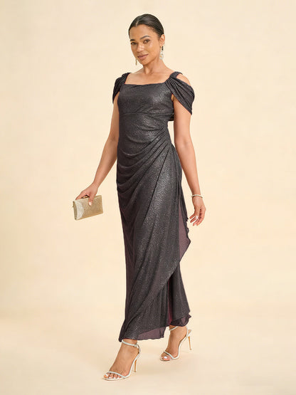 踝長露肩亮片網紗洋裝