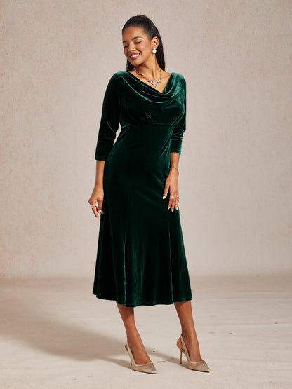 High-Stretch Velvet Midi Dress