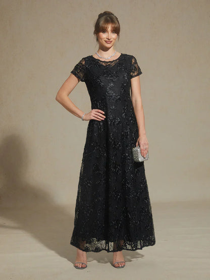 Robe trapèze en dentelle rosette ornée de paillettes