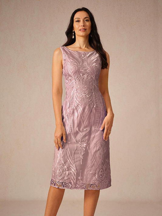 Embroidery Lace Boat Neck Sleeveless Dress