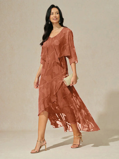 Floral Chiffon Evening Gown with Asymmetrical Hem