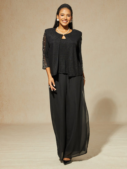 優雅3/4袖金屬感針織上衣（副本）