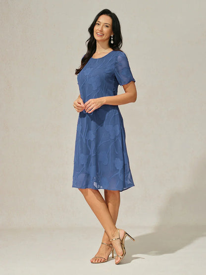 Floral Sheer Chiffon Knee-Length A Line Dress