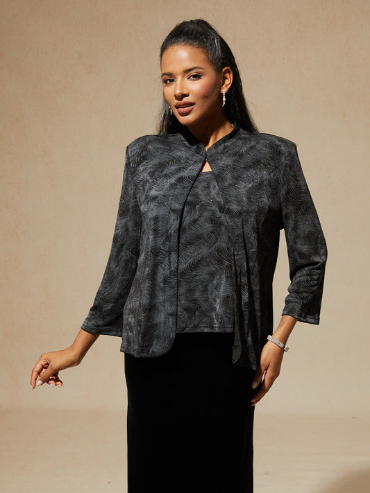 Glitter Knit Mandarin Jacket and Tank Twinset