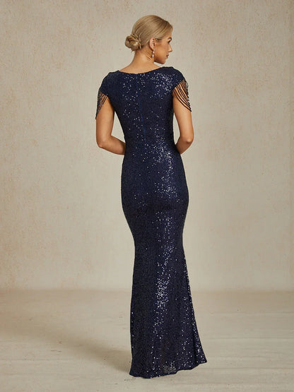 Robe trapèze en dentelle rosette ornée de paillettes