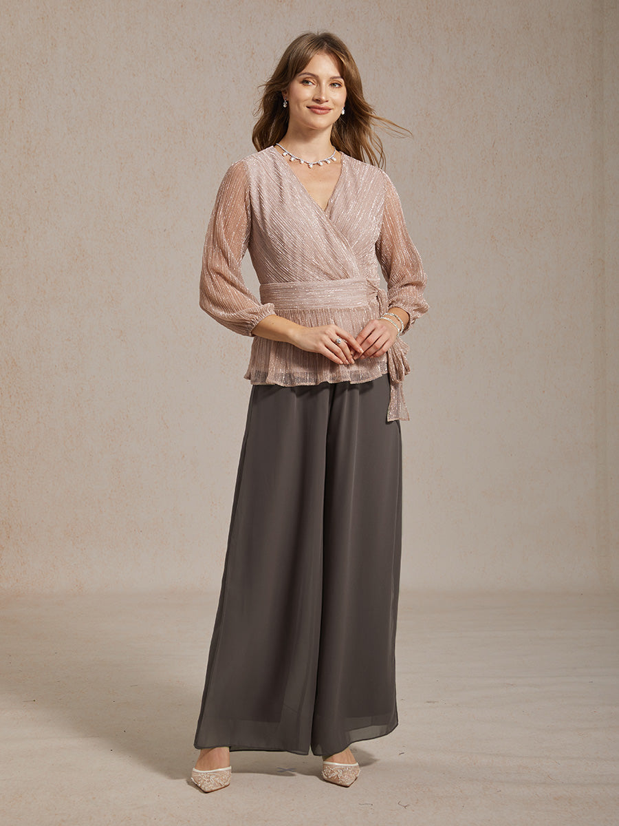 Straight Leg Pant With Chiffon Split Leg Overlay