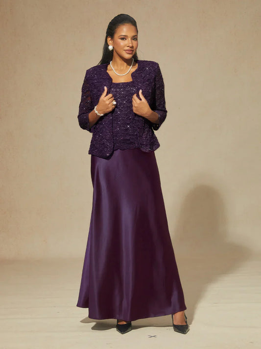 Robe trapèze en dentelle rosette ornée de paillettes