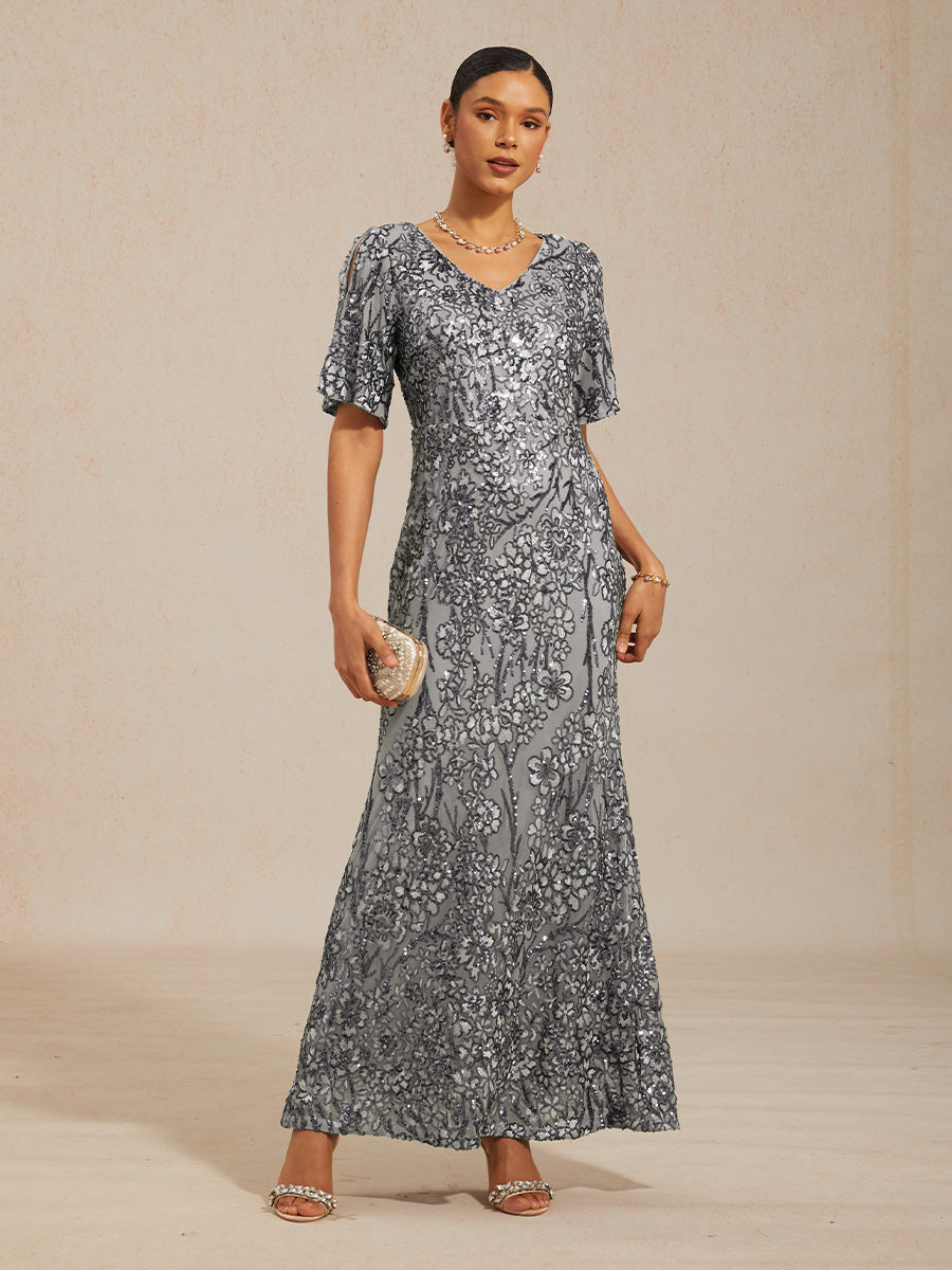 Elegant V-Neck Cold Shoulder Sequin Dress