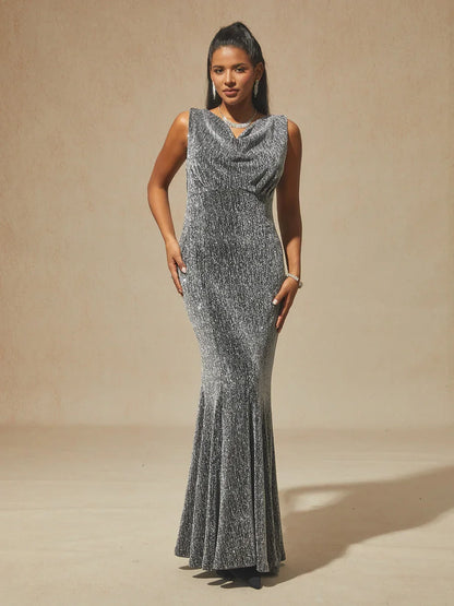 Silver Knit Mermaid Dress with Empire Waist