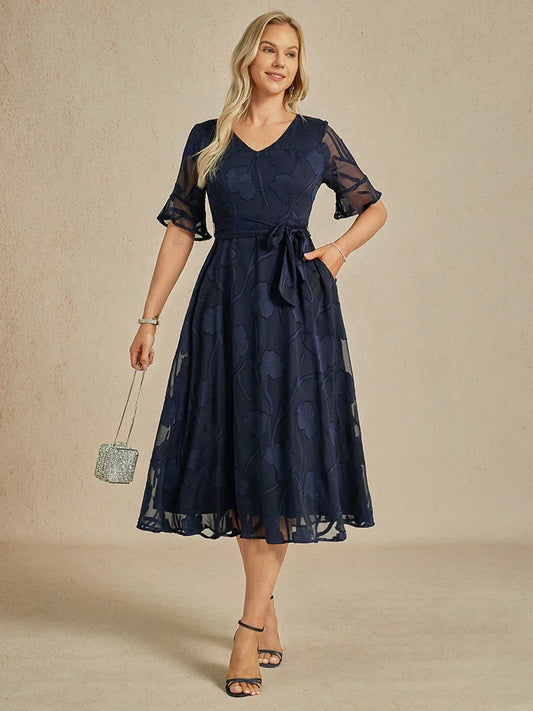 Ruffle Flutter Lace Midi Dress