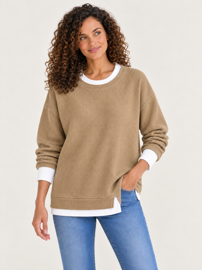 Cotton Waffle Patchwork Sweatshirt