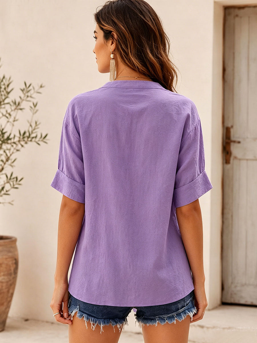 100% Cotton V Neck Blouse