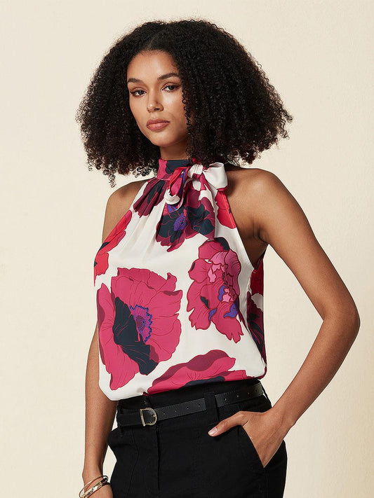 Satin Floral Halter Neck Top