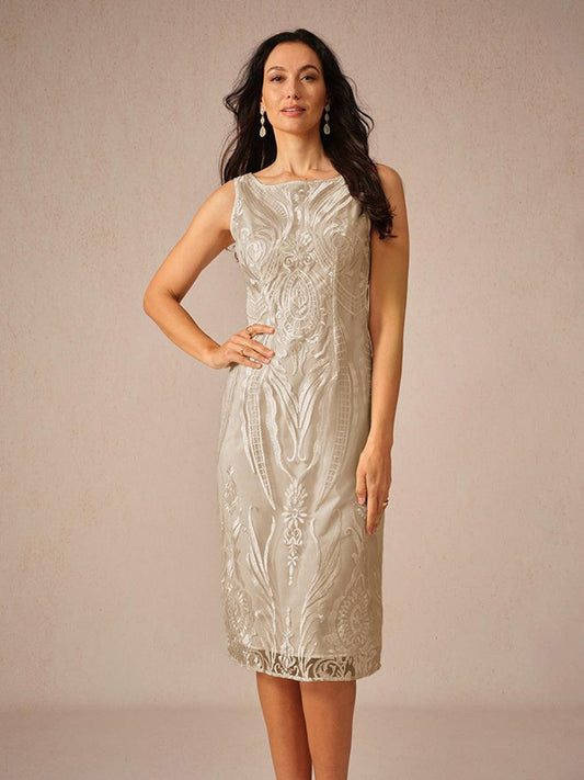 Embroidery Lace Boat Neck Sleeveless Dress