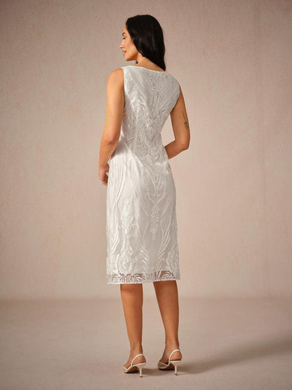 Embroidery Lace Boat Neck Sleeveless Dress