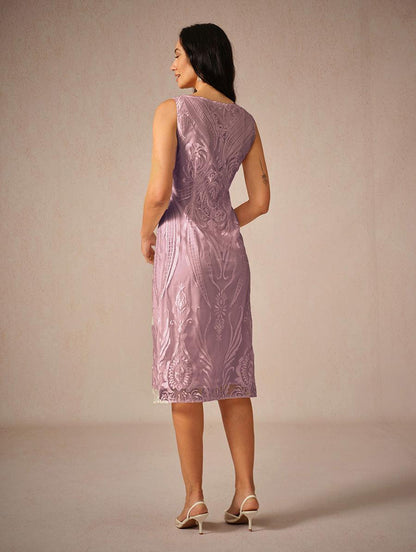 Embroidery Lace Boat Neck Sleeveless Dress