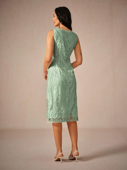 Embroidery Lace Boat Neck Sleeveless Dress