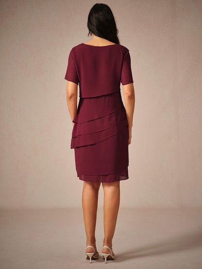 Asymmetrical Layered Chiffon Mini Dress