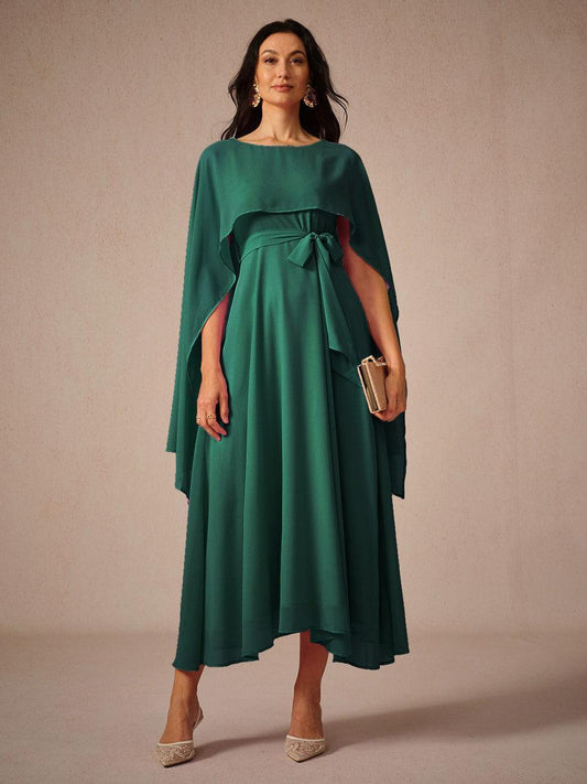 Belted Waist Chiffon Maxi Dress