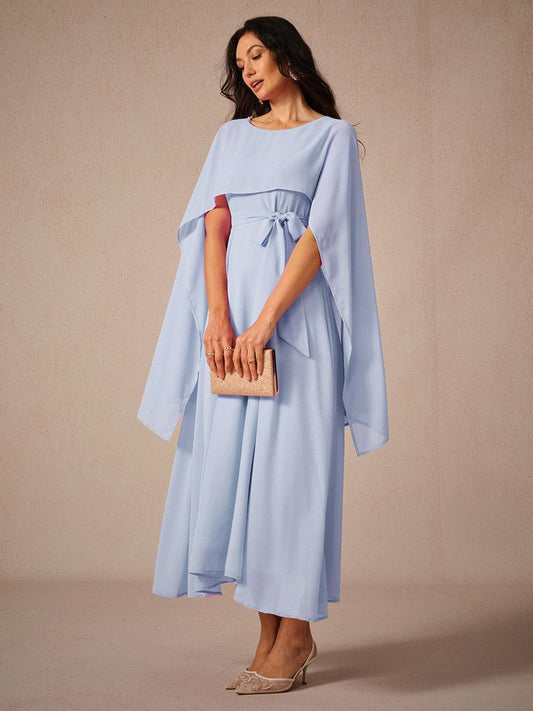 Belted Waist Chiffon Maxi Dress