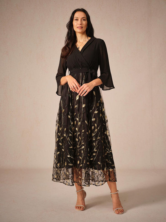 Golden Sequins Mesh Maxi Dress
