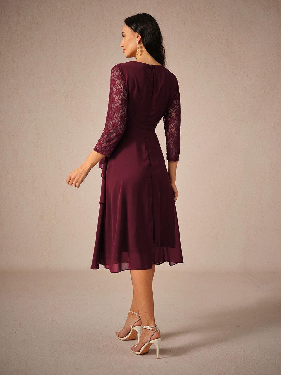 Chiffonkleid mit Spitzenverzierung und 3/4-Ärmeln