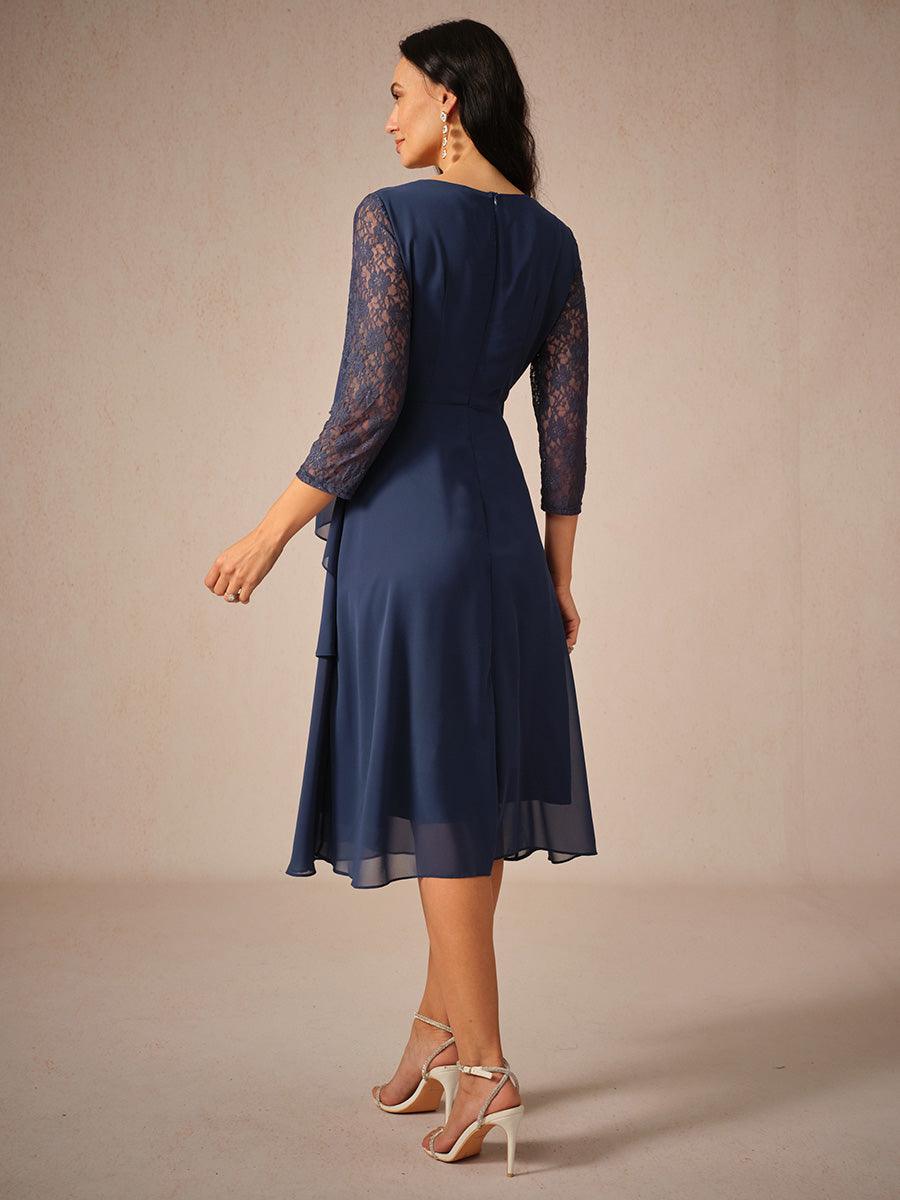 Chiffonkleid mit Spitzenverzierung und 3/4-Ärmeln
