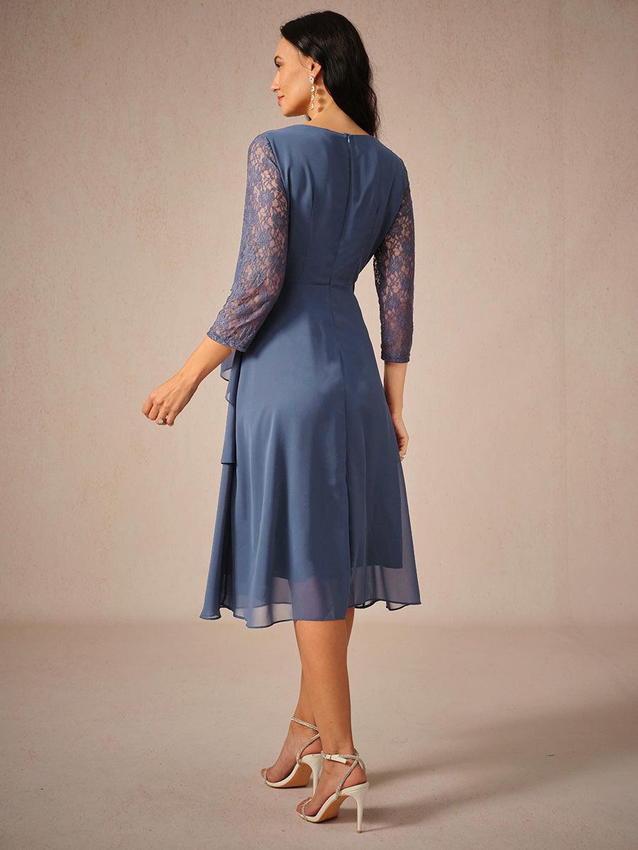 Chiffonkleid mit Spitzenverzierung und 3/4-Ärmeln