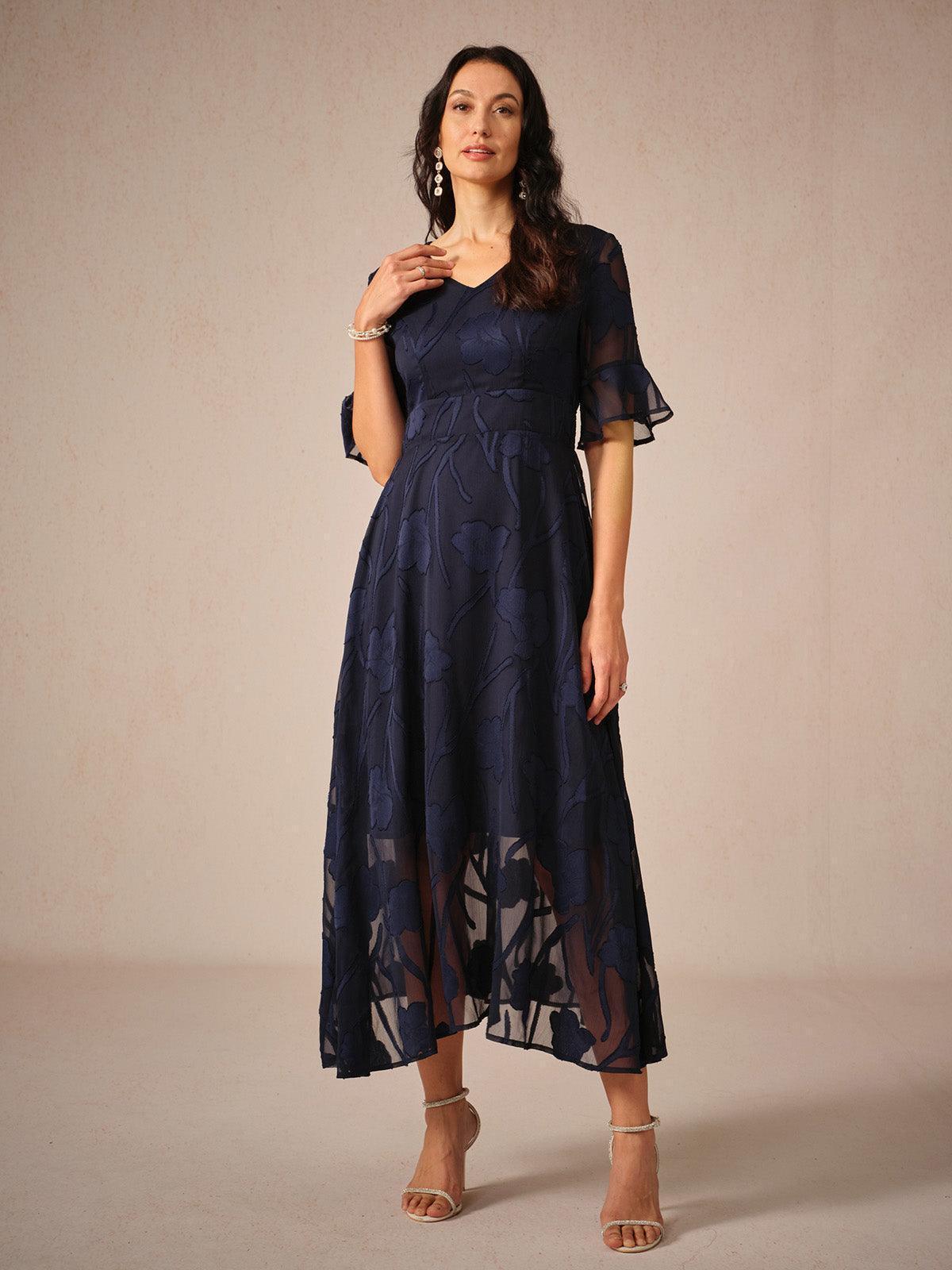 Ruffle Flutter Lace Maxi Dress