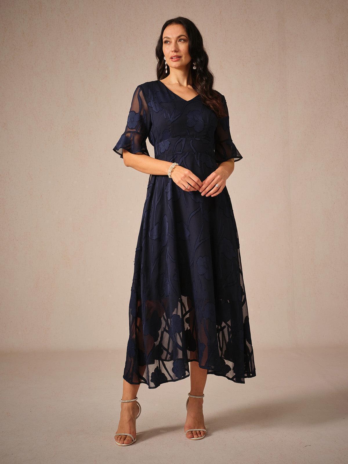 Ruffle Flutter Lace Maxi Dress