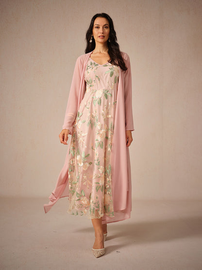 Curvy Embroidered Lace Chiffon Dress Set