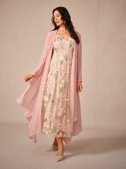 Curvy Embroidered Lace Chiffon Dress Set