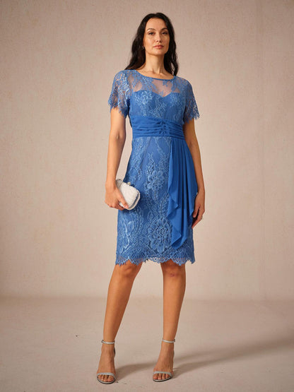 Elegant Knee-Length Lace Dress With Sheer Chiffon Jacket