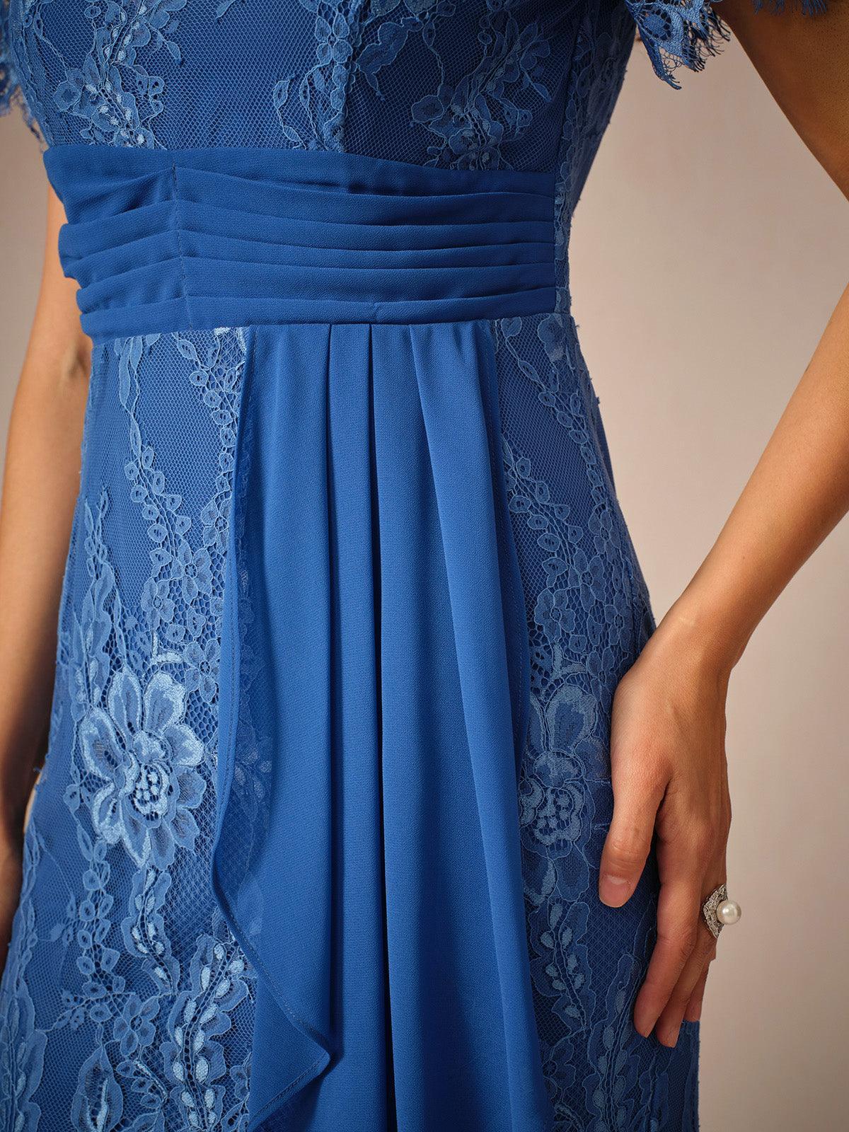 Elegant Knee-Length Lace Dress With Sheer Chiffon Jacket