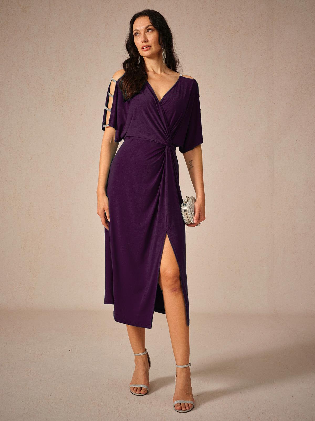 Cutout Twisted Navy Blue Knit Dress