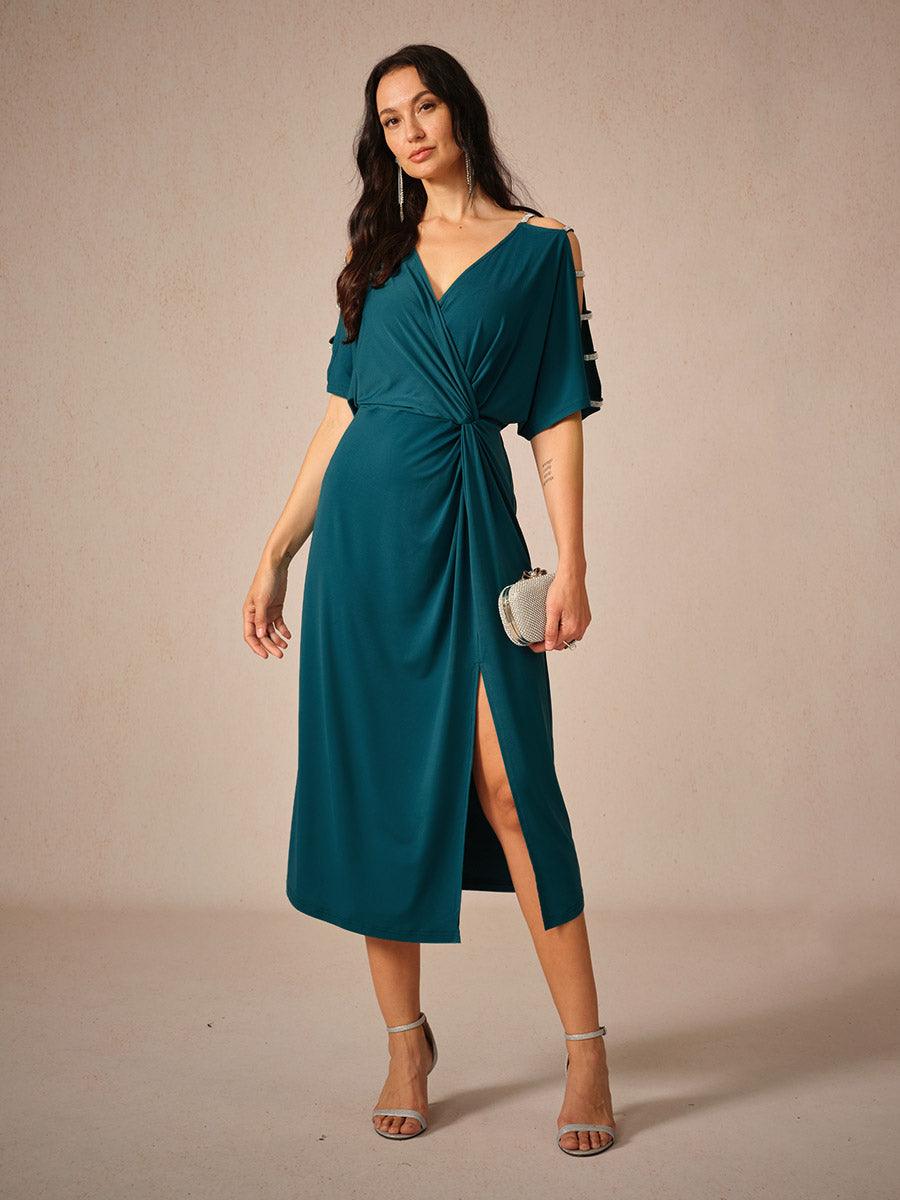 Cutout Twisted Navy Blue Knit Dress