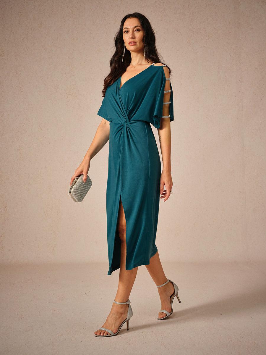 Cutout Twisted Navy Blue Knit Dress