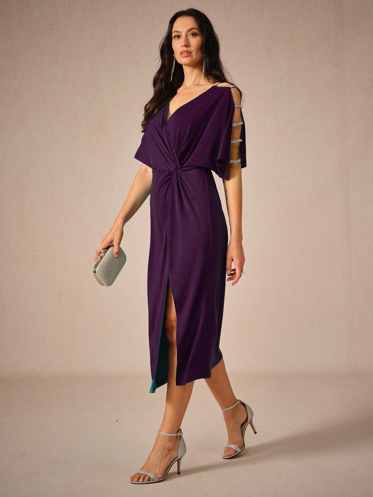 Cutout Twisted Navy Blue Knit Dress