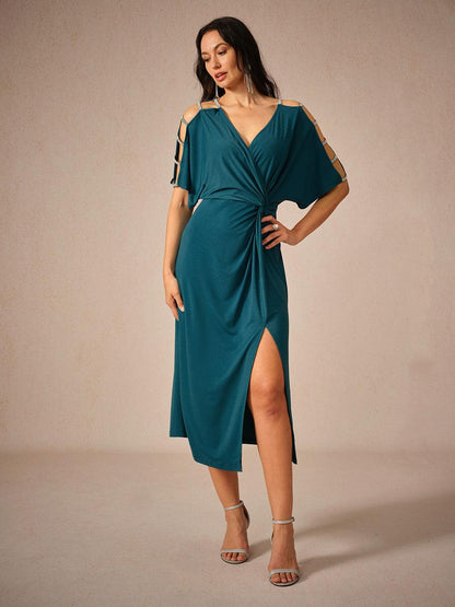 Cutout Twisted Navy Blue Knit Dress
