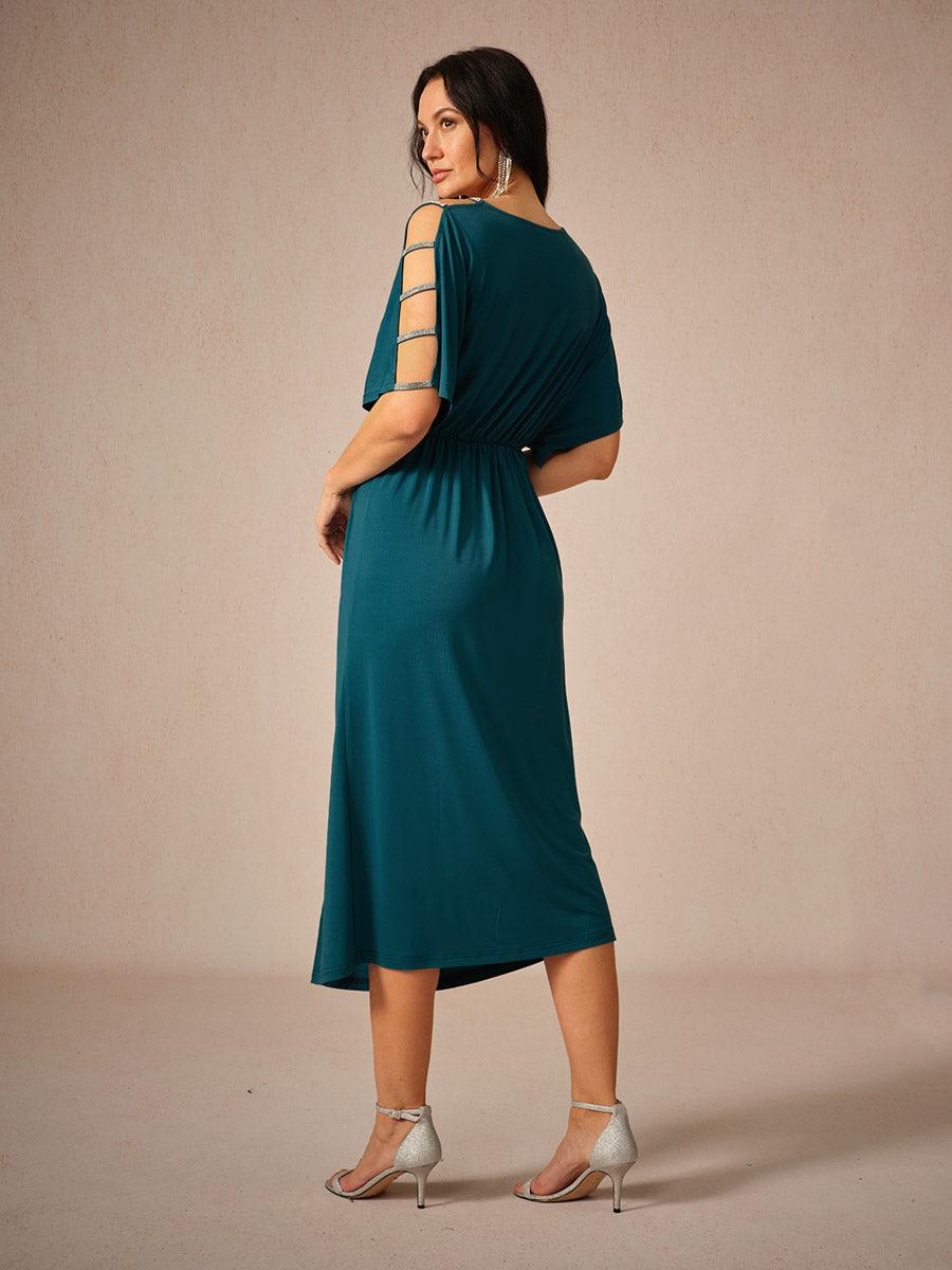 Cutout Twisted Navy Blue Knit Dress