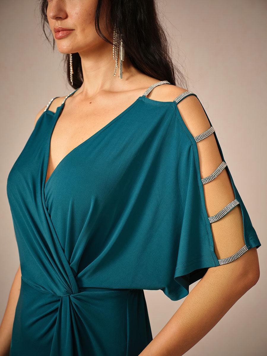Cutout Twisted Navy Blue Knit Dress