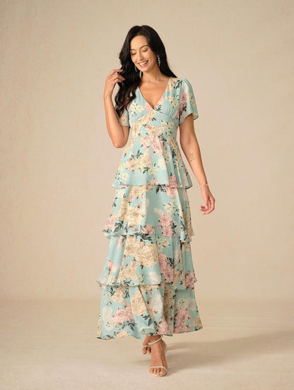 Romantic Tiered Floral Maxi Dress